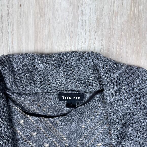 Torrid Gray Pointelle Cardigan Curved Hem Open Front Cardigan Sweater Plus 3X - Picture 12 of 14